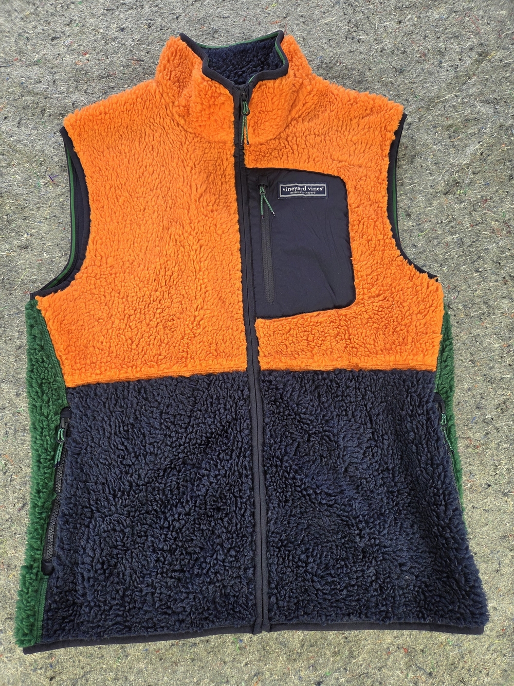 Vineyard Vines Mens Small Colorblock Sherpa Fleece Vest Orange Navy Green